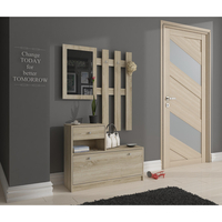 Set mobilier hol cu pantofar, oglinda, sertar si cuier metalic, PAL laminat, 90x25x170 cm, stejar sonoma