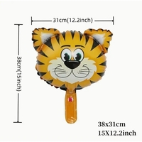 Balon din Folie Metalizata, Flippy, Mini Figurine Animalute, Model Tigru, Tematica Aniversare, 38x31 cm, Ambalaj Individual, Pai Inclus, Umflare cu Aer sau Heliu, Multicolor