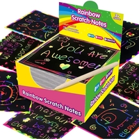 Set 100 de Foi de Hartie de Razuit, Flippy, cu Creion din Bambus, pentru Desen, 8.5 x 8.5, Curcubeu, Negru