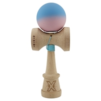 Kendama X Originala, Profesionala, Flippy, Rubber Grip, Cupe Mari KING SIZE V3, Gaura in Baza, Rulment Metalic, din lemn 18 cm, Ata 62/65 cm, Gradient Albastru/Roz