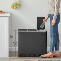 SONGMICS Cos de gunoi din inox cu 3 compartimente colectare selectiva, cu galeti interioare, 3x18litri, negru