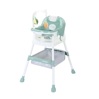 Scaun de Masa pentru Copii, Flippy, Multifunctional, Pliabil, cu Roti, Cos de Depozitare, din Plastic, Centura de Siguranta, Suport de Agatat Jucarii, 110 x 60 x 70 cm, Verde