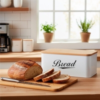 Cutie pentru paine din metal cu capac din bambus, finisaj lucios, 33x18x14 cm, alb