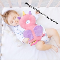 Perna tip Rucsac pentru Protectia Capului, Vafy, Tetiera tip Unicorn, pentru Bebelusi, 33x6x19 cm, 180 g, Roz