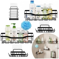 Set 5 polite metalice pentru dus cu montaj autoadeziv, inox, negru mat