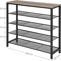 VASAGLE Raft de pantofi metalic, cu 4 nivele plus polita superioara, stil industrial, 100x30x93cm, gri si negru