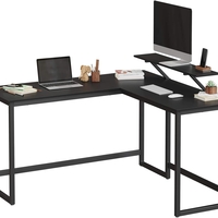 VASAGLE Birou in forma de L cu suport pentru monitor, cadru metalic, 140x130x76cm, negru