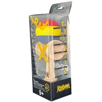 Kendama X Originala, Profesionala, Flippy, din Lemn, Rubber Grip, 18 cm, Rosu/Galben/Albastru
