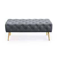 Taburet Monaco, tapitat cu catifea, tip banca, cu picioare metalice, 100x42x41 cm, gri