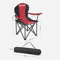 SONGMICS Scaun pliabil camping cu sezut buretat, suport bauturi, husa transport, 250 kg, 90x55x102 cm, rosu