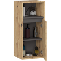 Etajera de baie suspendata, cu usa si 2 polite, PAL 16 mm, 35x30x80 cm, stejar artisan si gri