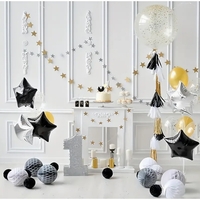 Balon din Folie Metalizata, Flippy, Figurina Stea, Model Simplu, Tematica Aniversare, 40 cm, Ambalaj Individual, Pai Inclus, Umflare cu Aer sau Heliu, Negru