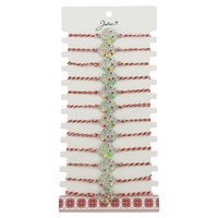 Bratara Martisor pentru Dama, Jolie, Model Luna cu Stele, Set 12 bucati, Pandativ Argintiu din Inox cu Elemente Multicolore, Snur Alb/Rosu