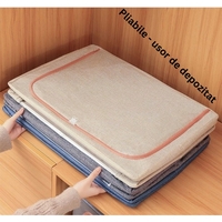 Cutie de Depozitare Pliabila, Flippy, 100 L, din Bumbac si In, 60x42x40 cm, Fereastra Frontala, 2 Usi de Acces cu Fermoar Bidirectional, Cadru Metalic, Suport Baza Stabil din Plastic, Roz Pudrat