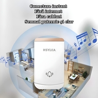 Sonerie Wireless, Vafy, Rezistenta la Stropi, Kit cu 2 Receptoare, 38 Melodii, 4 Niveluri Volum, 85 dB, raza 260 m, 9 x 5,6 x 18,5 cm, Alb/Auriu