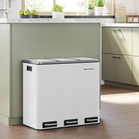 SONGMICS Cos de gunoi din inox cu 3 compartimente colectare selectiva, cu galeti interioare, 3x18litri, 62x32x56cm, alb