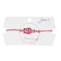 Martisor tip Bratara Traditionala cu Pandantiv, Jolie, Model Bufnita, Snur Impletit Alb/Rosu, Dimensiune Pandativ Aprox 2 cm, Ambalaj cu Design
