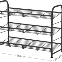 SONGMICS Raft de depozitare pantofi, din metal, pe 3 niveluri, cu rafturi unghiulare reglabile, 28x69x50cm, negru