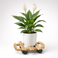 Suport ghiveci cu roti, suport mobil pentru plante, din lemn, diametru 36 cm, maro natur