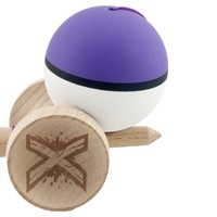 Kendama X Originala, Profesionala, Flippy, Cupe Mari KING SIZE V3, Rubber Grip, Gaura in Baza, Rulment Metalic, din lemn 18 cm, Ata 62/65 cm, S Bicolor Mov/Alb