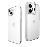 Husa de protectie pentru iPhone 14, cu suport metalic pentru camera, Bracket Series, Vafy, Protectie Antisoc, PC mat, silicon moale pe margini, Transparent