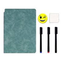 Set Agenda A5 Reutilizabila cu Pagini Tip Tabla, Agenda Pagini Albe cu Stergere Uscata, 3 Markere, 1 Burete și 1 Laveta de sters, Portabila, 24 x 16.5 cm, Coperta Piele, Verde