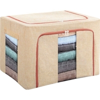Cutie de Depozitare Pliabila, Flippy, 66 L, din Bumbac si In, 33x40x50 cm, 2 Ferestre, Frontala si Laterala, 2 Usi de Acces cu Fermoar Bidirectional, Cadru Metalic, Suport Baza Stabil din Plastic, Roz Pudrat