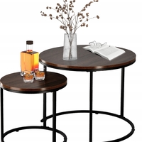 Set 2 mese pentru cafea, cadru otel, blat MDF, 60x60x50 cm si 40x40x40 cm, maro