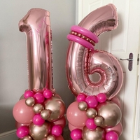 Balon din Folie Metalizata Flippy, Figurina Cifra, Tema Aniversare 40 cm, Ambalaj Individual, Pai inclus, Umflare cu Aer sau Heliu, Rose Gold, Cifra 1