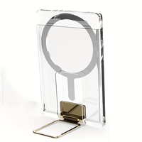 Husa pentru Carduri, Vafy, Compatibil cu Telefon Apple Magsafe, Accesoriu pentru Husa MagSafe, cu Suport Pliabil Auriu, Transparent