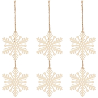 Decoratiune brad fulg de zapada din lemn, set 6 bucati, maro