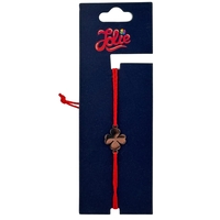 Martisor Bratara din Inox pentru Copii, Jolie, Textil si Inox, Snur Rosu, Model Trifoi cu Patru Foi, Argintiu