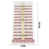Bratara Martisor pentru Dama, Jolie, Model Trifoi, Set 12 bucati, Pandativ din Inox Auriu, Snur Ajustabil Impletit, Rosu