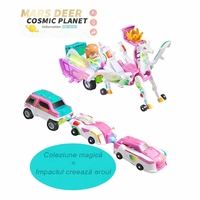 Jucarie Transformer Magnetica 3 in 1 Mars Deer Cosmic Planet, Flippy, 3 Masini Care se Transforma in Pegas Inaripat, Atractie Magnetica, 3+ Ani, din ABS, Roz