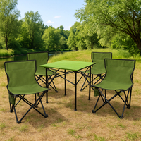 Set camping 5 in 1 cu masa si 4 scaune pliabile, structura otel si blat aluminiu, 53x52x50 cm, verde