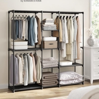 SONGMICS Dulap portabil pentru haine cu 3 bare de suspendare si rafturi, structura metalica, 43x182x182 cm, negru