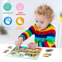 Puzzle Montessori din Lemn pentru Copii, Flippy, 0-3 Ani, 3D, Model Transporturi, Educativ, Intuitiv, Creativ, 9 Piese, 30x22.5x0.8 cm, Multicolor