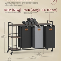 VASAGLE Cos de rufe cu rafturi si roti, 3 compartimente cu saci de rufe detasabili, 3x50 litri, 117x33x81 cm, maro si negru