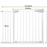 Poarta de siguranta Safety Gate pentru scari, ajustabila 111-120 cm, din otel, alba