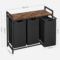 VASAGLE Cos de rufe, 3 compartimente, saci de rufe detasabili, raft, cadru metalic, 3x38L, 93x33x72 cm, maro rustic si negru