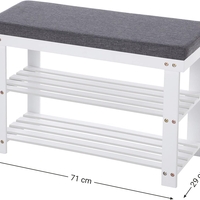 SONGMICS Banca pentru pantofi din bambus, 2 niveluri, cu perna, sarcina 150 kg, 71x29x49 cm, alb si gri