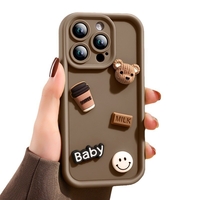 Husa de Protectie, Vafy, pentru Apple iPhone 16 Pro, Model Ursuleti 3D, Antisoc, Rezistenta la Impact, Protectie Camera, Maro