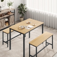 VASAGLE Masa de bar cu 2 banci, design industrial, 110x70x75 cm, stejar natur