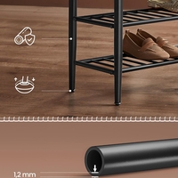 VASAGLE Banca pantofi 80x30x50 cm, cu rafturi si sezut tapitat, otel si piele PU, maro caramel