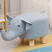 Taburet pentru Copii, Vafy, Scaun Tip Taburet, Model Elefant, din Lemn Masiv, Scaun pentru Copii, 30 x 25 x 25 cm, Albastru deschis