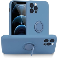 Husa protectie Vafy compatibila cu Apple iPhone 12 Pro Liquid Silicone Ring cu suport rotativ Albastru deschis