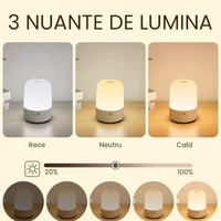 Lampa LED Reincarcabila, Flippy, Control tactil, Lumina in 3 culori albe, Lampa pentru Dormitor, 16 Culori RGB, Lumina de Noapte in Camera Copiilor, 11 x 8 x 8 cm, Alb