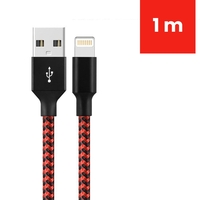 Cablu de Date pentru Telefon, Flippy, Cablu USB spre Lightning Compatibil cu iPhone, Lungime 1 M, Impletit Triunghiular in 2 culori, Rosu Negru