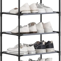 SONGMICS Pantofar cu 10 niveluri, cadru metalic si rafturi textile, 28x45x173 cm, gri