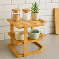 Etajera colt 5Five pentru bucatarie, 2 niveluri, bambus, 25x23x25 cm, maro natural